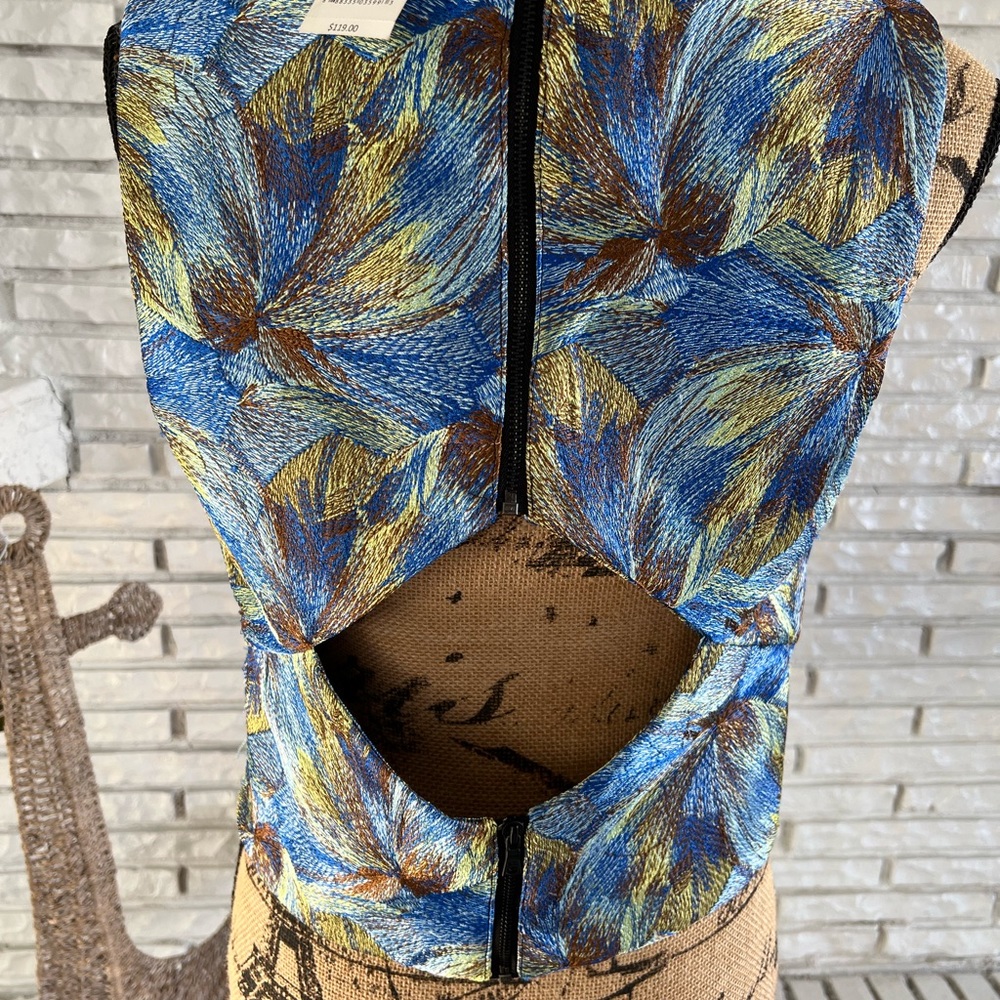 Sam Edelman Embroidered Crop Top Festival Blue NWT